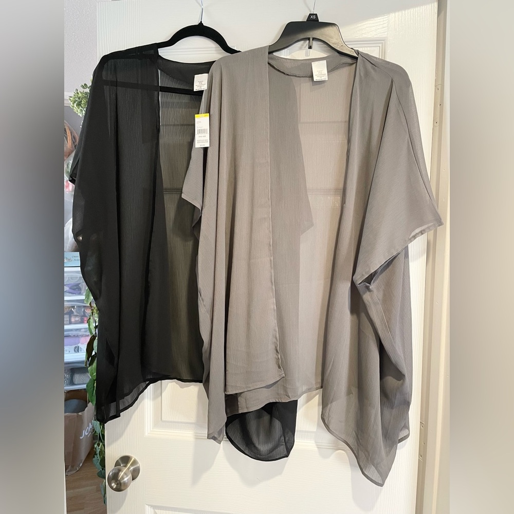2 Sheer Black and Gray Kimono Cardigans